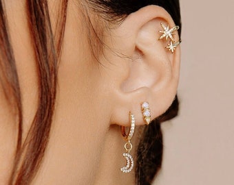 Gold Opal Arrow Studs - Dainty Gold Filled Stud Stacking Earrings - Lobe Helix Piercing - Women Girls - Anniversary Birthday Friend Gift