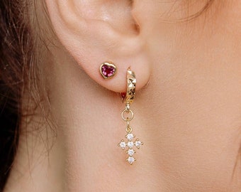 Sparkling Crystal Heart Studs - Mini Gold Filled Heart Earrings - Lobe Helix Piercing - Women Girls - Anniversary Birthday Friend Wife Gift