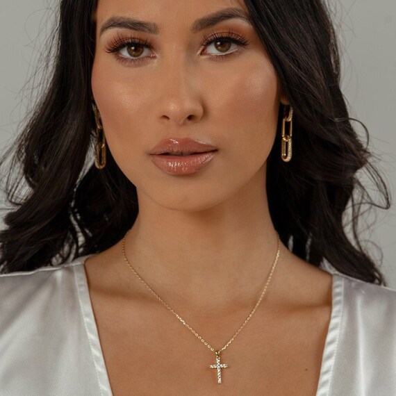 Sparkly Gold Mini Cross Necklace Dainty 