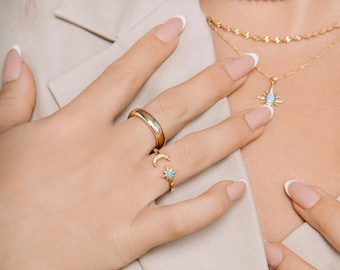 Gold Fill Moon Star Ring – Adjustable Crystal Stacking Ring