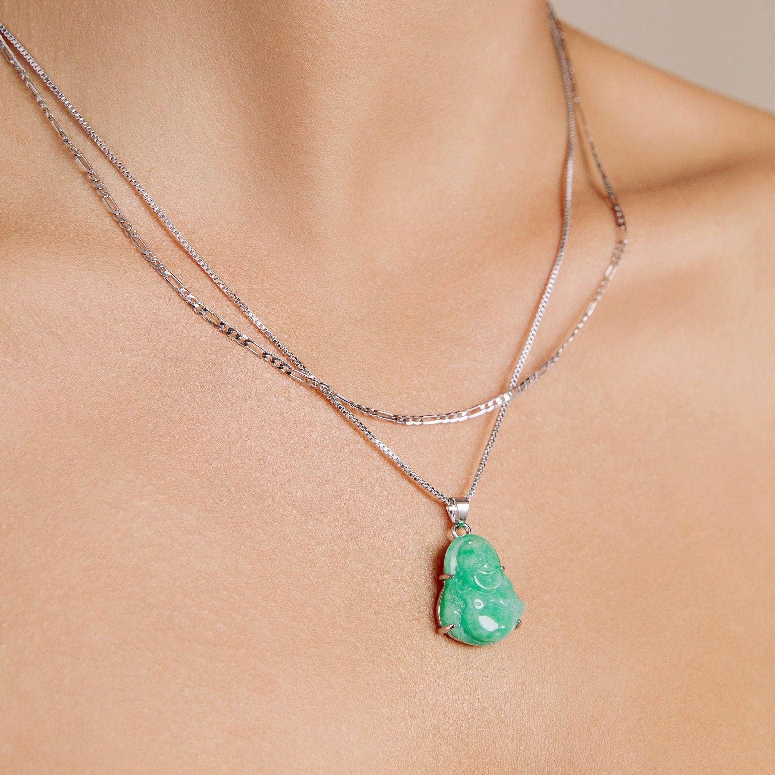 Collier Pendentif Bouddha Coeur En Cordon Ciré Réglable - Argenté