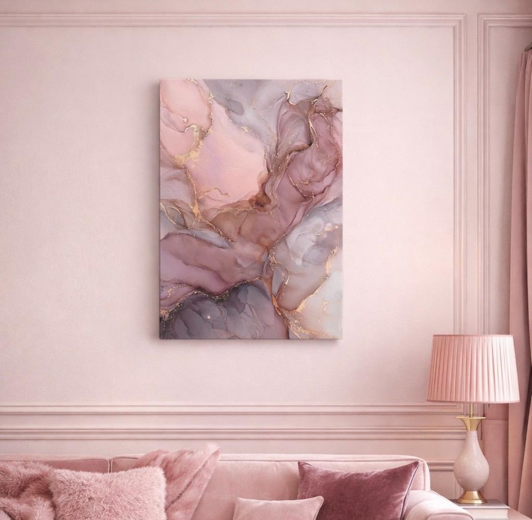 Blush Gold Marble Abstract Canvas Stretched 1.5", Pink and Gold Wall ...