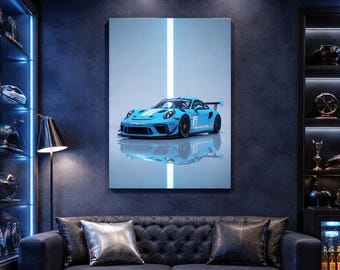 Blue Porsche 911 Canvas Wall Art, Porsche Sports Car Canvas, Luxury Car Wall Decor, Man Cave Decor, Garage Wall Art, Car Lover Gift