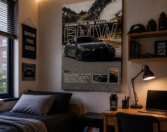 BMW M4 Race Track Canvas Wall Art, BMW M4 Poster, Luxury Sports Car Canvas Print, Man Cave Decor, Game Room Wall Art, Office Decor