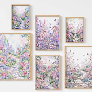 Floral Botanical Wall Art Bundle, Cottagecore Watercolor Spring Garden Collection, Pastel Digital Prints