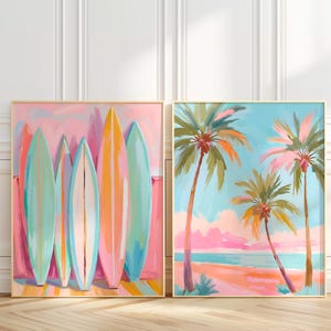 Pastell Ocean Wall Art Set von zwei, Küsten Digital Download JPG, Beach House Decor, Geschenk für Strandliebhaber und Surfer, Surf-Wandkunst