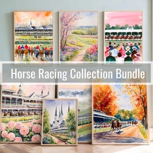 Horse Racing Wall Art Collection BUNDLE, Rustic Farmhouse Gallery Wall, Equestrian Home Decor Digital Download