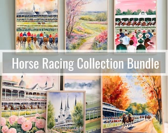 Horse Racing Wall Art Collection BUNDLE, Rustic Farmhouse Gallery Wall, Equestrian Home Decor Digital Download