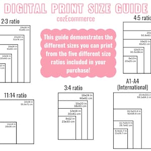Pu&ograve; includere: Un grafico che mostra diverse dimensioni di stampa per stampe digitali in pollici e centimetri. Il grafico &egrave; diviso in cinque sezioni: rapporto 2:3, rapporto 11:14, rapporto 3:4, rapporto 4:5 e A1-A4 (internazionale).