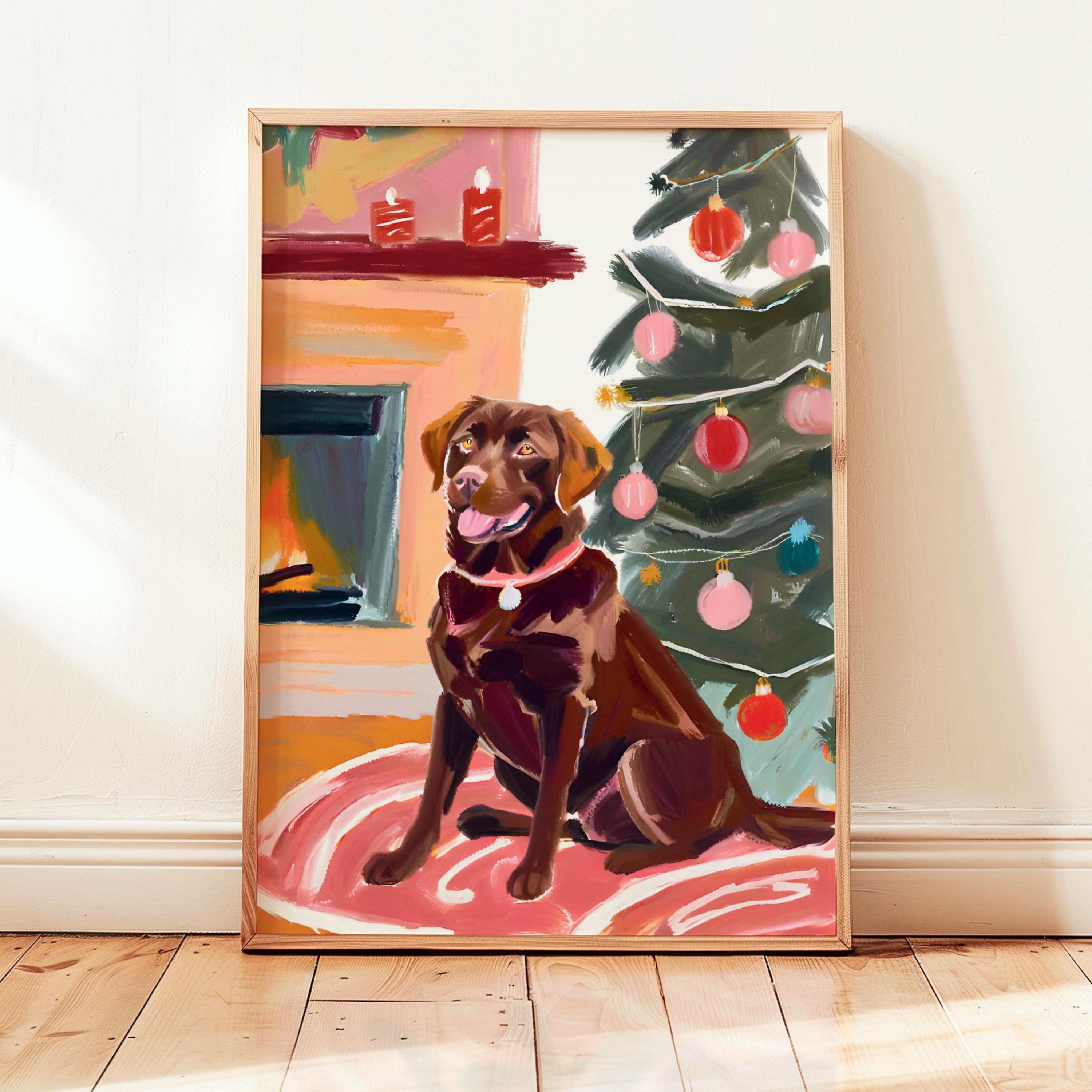 Chocolate Lab Christmas Wall Art, Digital Dog Print, Holiday Pet Decor