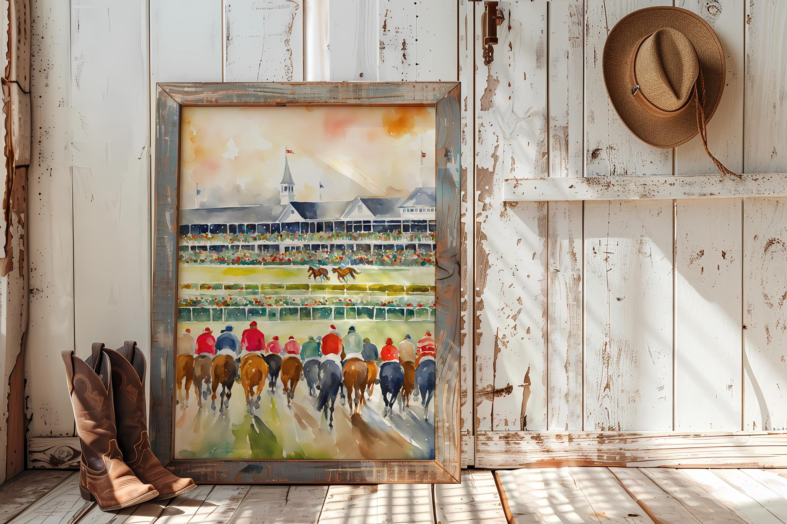 Watercolor Racing Track Horse Track Watercolor Print, Horse Racing High Resolution Digital ...