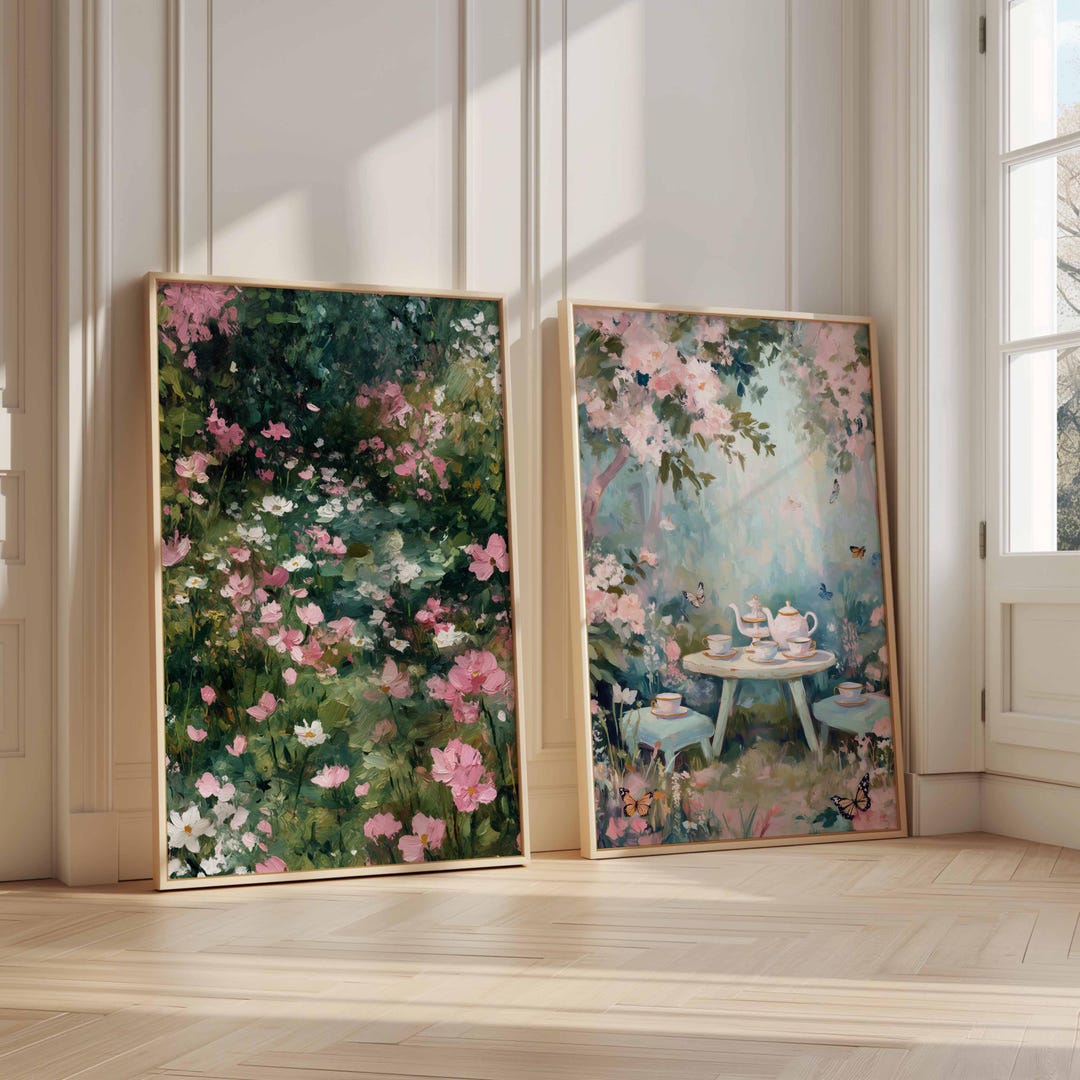 Vintage Floral Garden Printable Art Set of 2, Romantic Botanical Wall ...