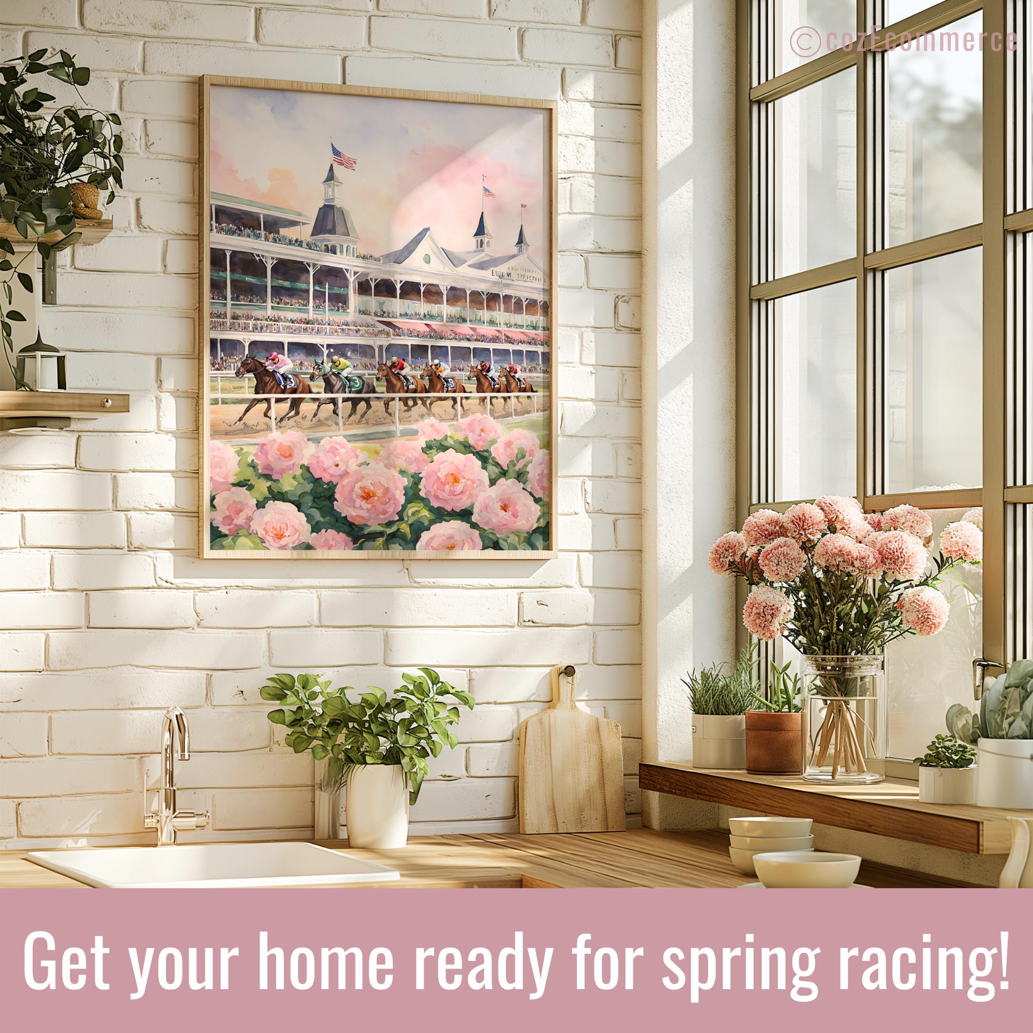 Watercolor Racing Track Horse Racing Watercolor Wall Art, Spring Horse Track Digital Download ...