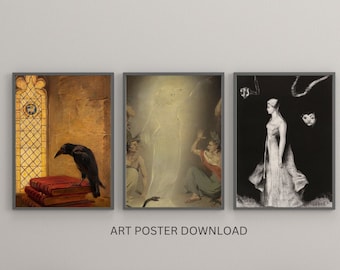 Dark Academia 3er Set gruselige Geister Black Raven 3er Set gruselige Geister Gothic Cottagecore Vintage Dekor