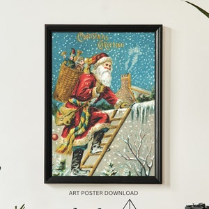 Santa Claus wall art poster trendy Funky Decor retro, Printable Digital download