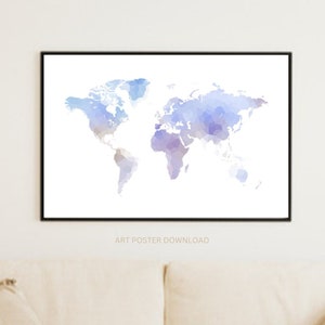 Weltkarte Rahmen TV Art File, blau lila digitale minimalistische Wandkunst, Weltkarte Download, Erde Globus Reise Dekor, Samsung TV Reisekarte
