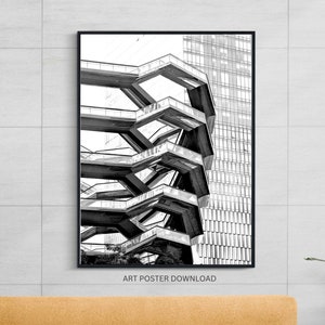 Nave, Hudson Yards, New York Fotografia architettonica, NYC Stampa di un edificio urbano moderno, Poster di architettura astratta, Manhattan B&W