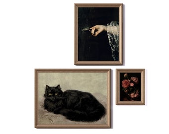 3 Stück Moody Vintage Dark Academia Kunst druckbare digitaler Download, Triptychon Wandkunst Viktorianische Wandkunst, dunkle Malerei, launische Ästhetik