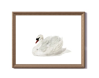 Weißer Schwan Vintage Gemälde, Antik Kinderzimmer Wand Kunst digitaler Download, Vintage Aquarell druckbare, Neutral Landhaus Bauernhaus Dekor