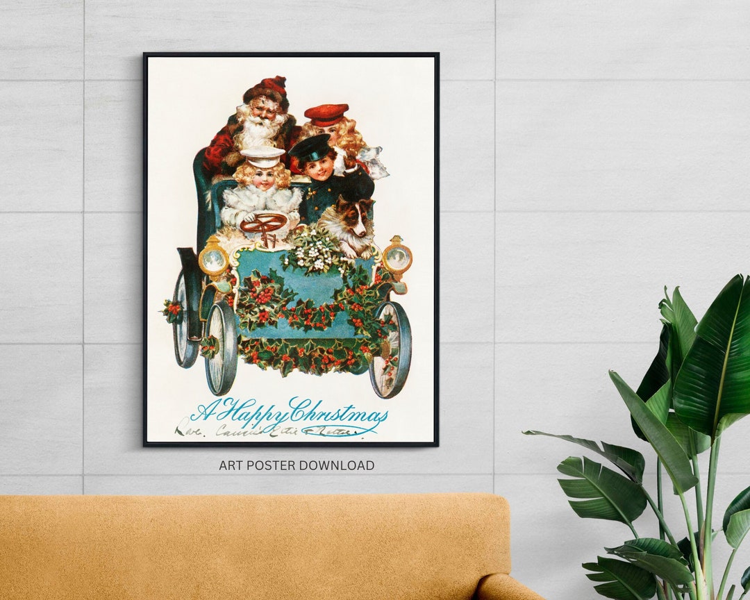Santa Clause on Sledge Sleigh Wall Art Poster Trendy Funky Etsy