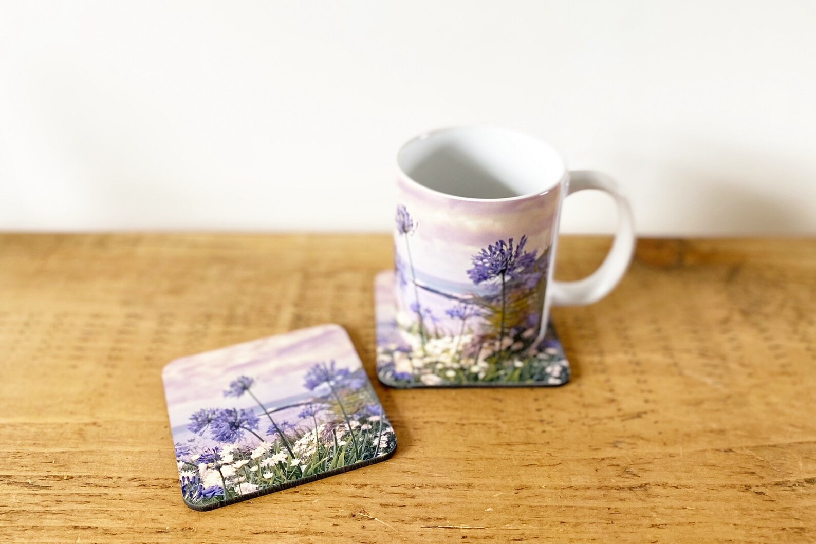 Agapanthus & Daisies Melamine Cork Photo Coaster Original