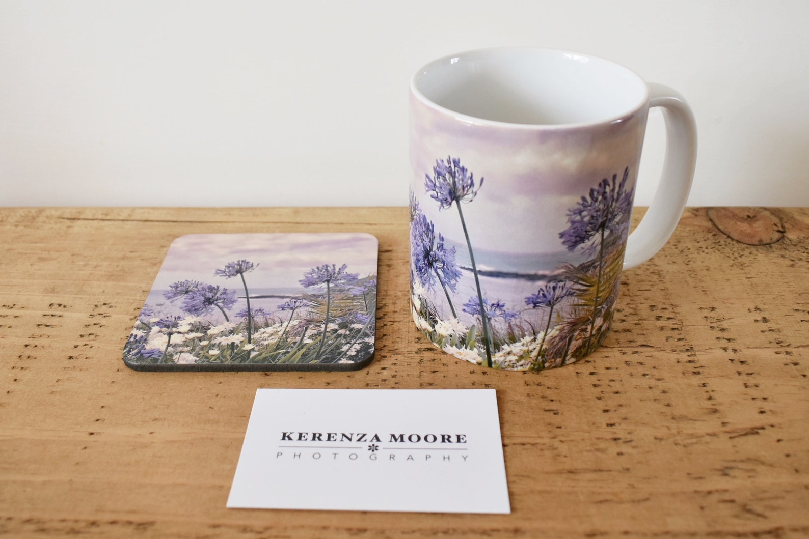 Agapanthus & Daisies Melamine Cork Photo Coaster Original