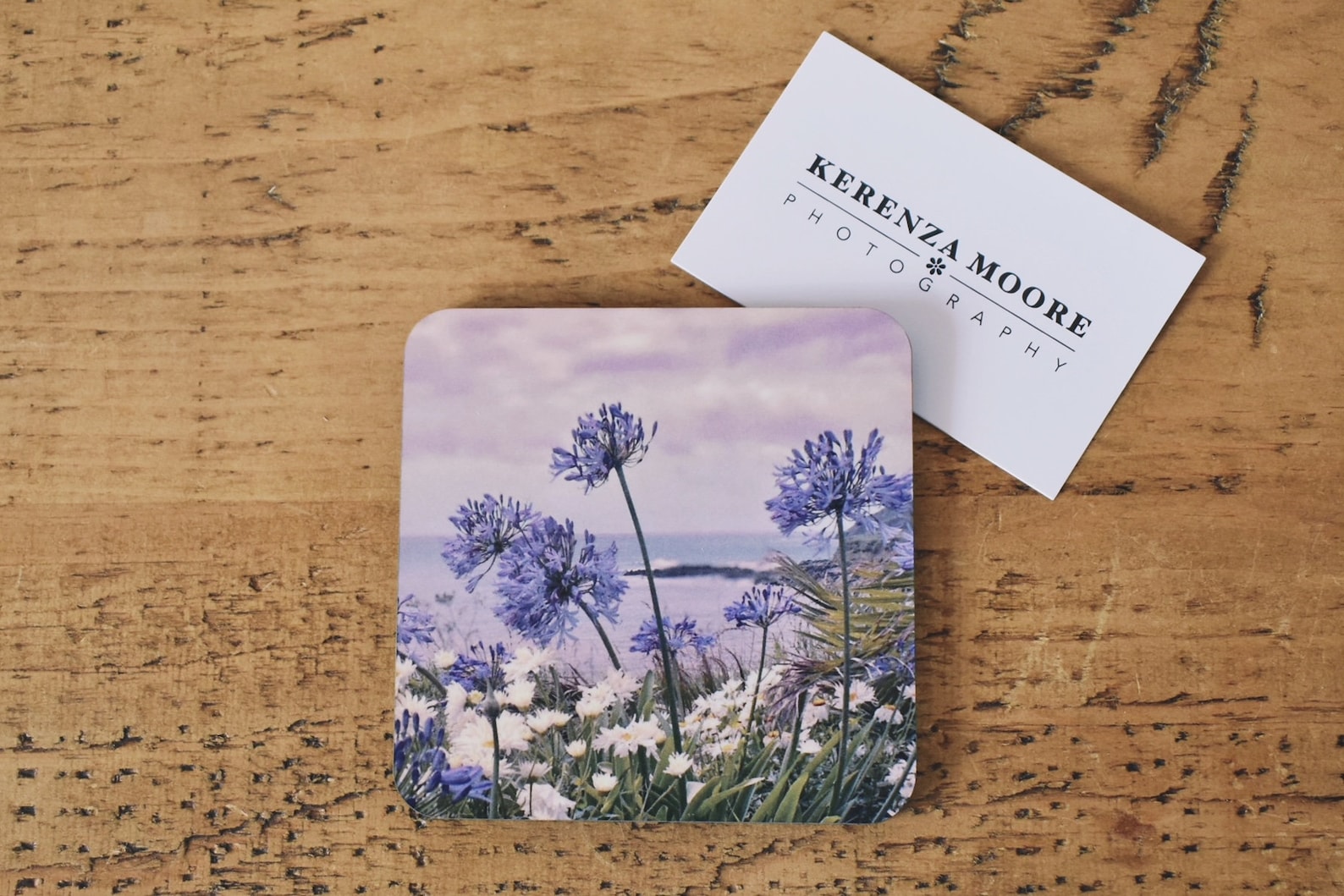 Agapanthus & Daisies Melamine Cork Photo Coaster Original