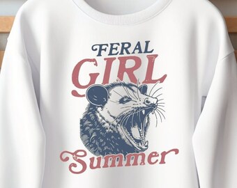 Feral Girl Summer Sweathirt, Funny Raccoon Sweatshirts, Raccoon Hoodie, Feral Hoodies, Cowgirl Tee, Western Sweat, Vintage Hoodie, Funny