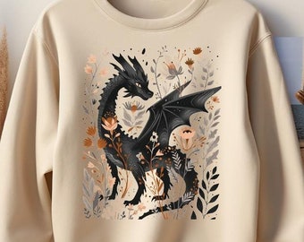 Mystic Fantasy Dragon Sweatshirt, Floral Dragon Sweatshirt, Boho Dragon Shirt, Abraxos Flower Sweater,Fantasy Dragon Hoodie,Dragon Rider Tee