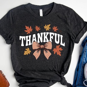Coquette Bow Thanksgiving T-Shirt, Autumn Fall Shirt, Thanksgiving Shirt, Thankful Shirt, Thanksgiving Gift,Autumn Sweatshirt, Fall Thankful