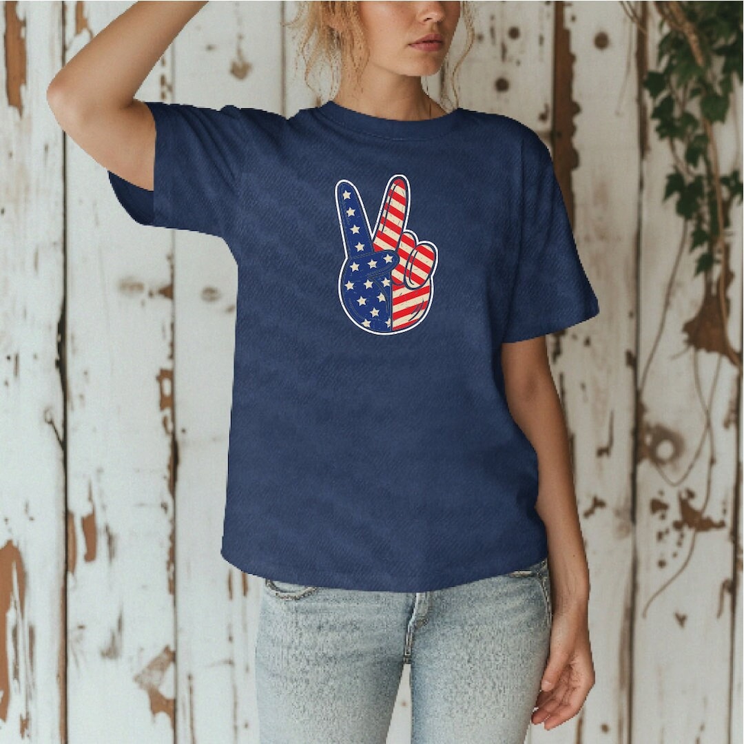 Comfort Colors Peace Sign American Flag Shirt, 4th of July Tshirt, Hand ...