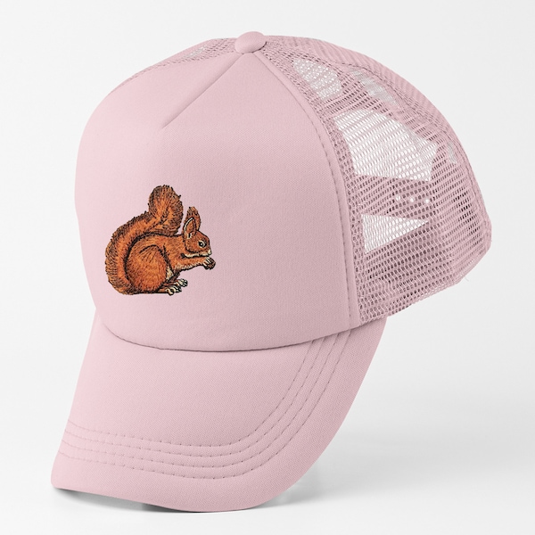 Eichhörnchen bestickt Trucker Mütze, Sommer Essentials, Strand Trucker Hut, Geschenk