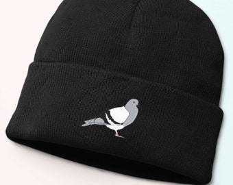 Pigeon Beanie, Embroidered Beanie Hat, Unisex Beanie