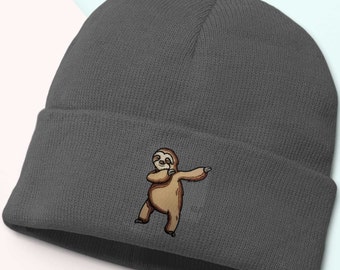 Dancing Sloth Beanie, Embroidered Beanie Hat, Unisex Beanie