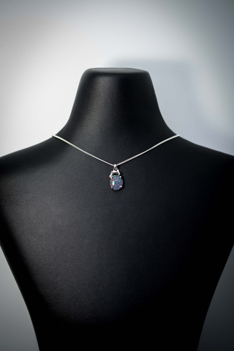 Australia Triplet Opal Necklace Genuine Australian Triplet Opal Necklace Pendant in 925 Sterling Silver Gold Plated Women's Jewelry image 9