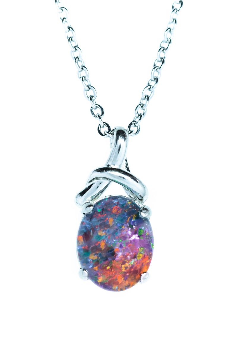 Australia Triplet Opal Necklace Genuine Australian Triplet Opal Necklace Pendant in 925 Sterling Silver Gold Plated Women's Jewelry image 1