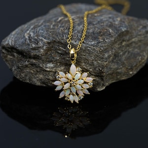 Genuine Opal Necklace - Authentic Australian White Opal Pendant Necklace Sterling Silver Yellow Gold Plated Fine Opal Jewelry