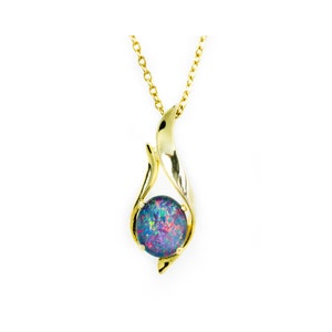 Genuine Australia Triplet Opal Necklace - Australian Triplet Opal Necklace Pendant in 925 Sterling Silver Gold Plated Women's Jewelry