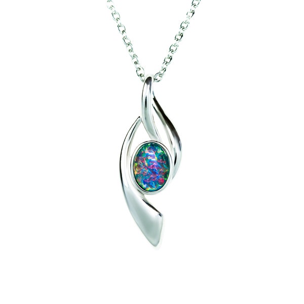 Collier d'opale triple d'Australie - Pendentif de collier d'opale triple d'Australie en argent sterling 925 plaqué or blanc, bijoux pour femme