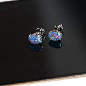 Australian Triplet Opal Earrings: Sterling Silver White Gold Plating Jewelry