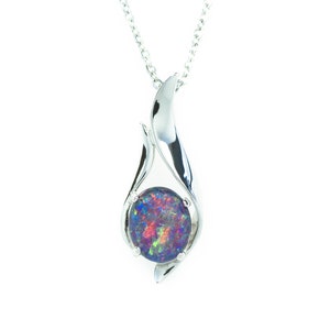 Australian Triplet Opal Pendant: White Gold Plated Sterling Silver Necklace