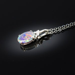 Australia Triplet Opal Necklace Genuine Australian Triplet Opal Necklace Pendant in 925 Sterling Silver Gold Plated Women's Jewelry image 6