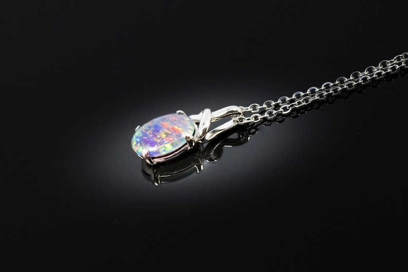 Australia Triplet Opal Necklace Genuine Australian Triplet Opal Necklace Pendant in 925 Sterling Silver Gold Plated Women's Jewelry image 6