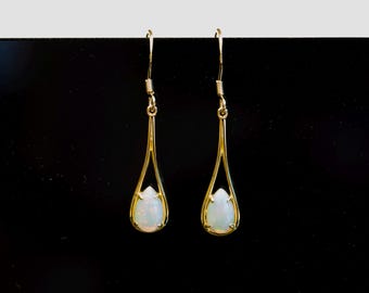 Australian Opal Earrings: Yellow Gold Plated Sterling Silver, Coober Pedy Opals