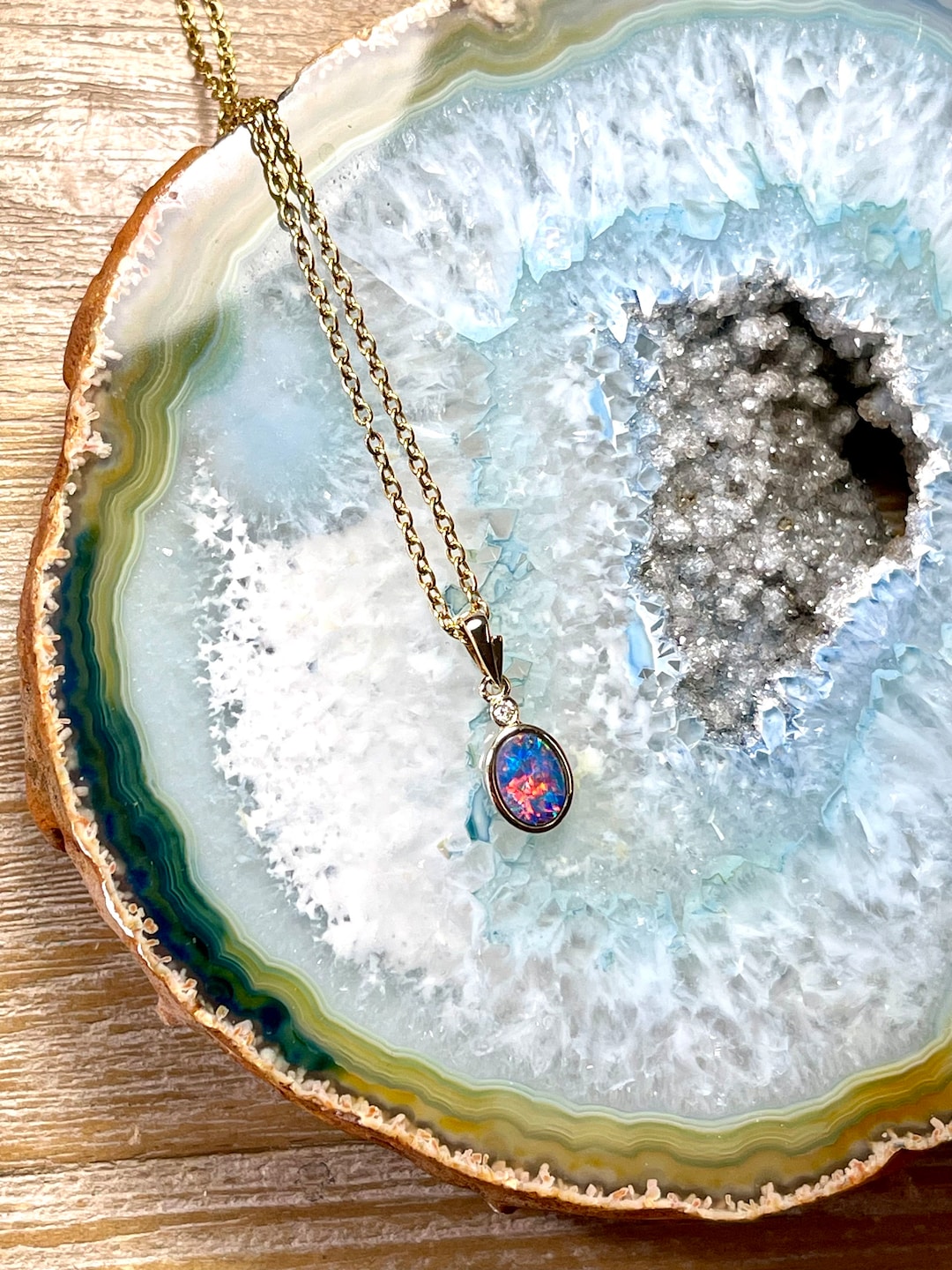 Genuine Australian Triplet Opal Necklace - 11x9mm Multi-Color Fire Opal Pendant In Sterling Silver