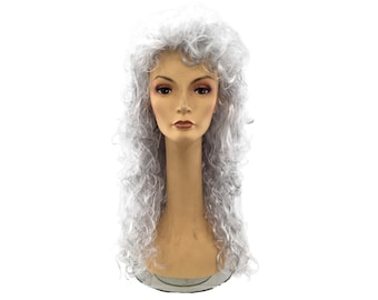 High Quality SILVER WHITE Natural Curly Fashion Wig 28" Long - Cathy XL 60