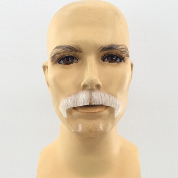 NEW - Premium Quality Theatrical Lace-Back Mustache - Silver White Mustache EM-244 60