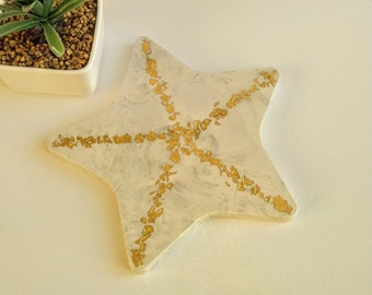 Large decorative star tray, grey marble and gold star, display plate
