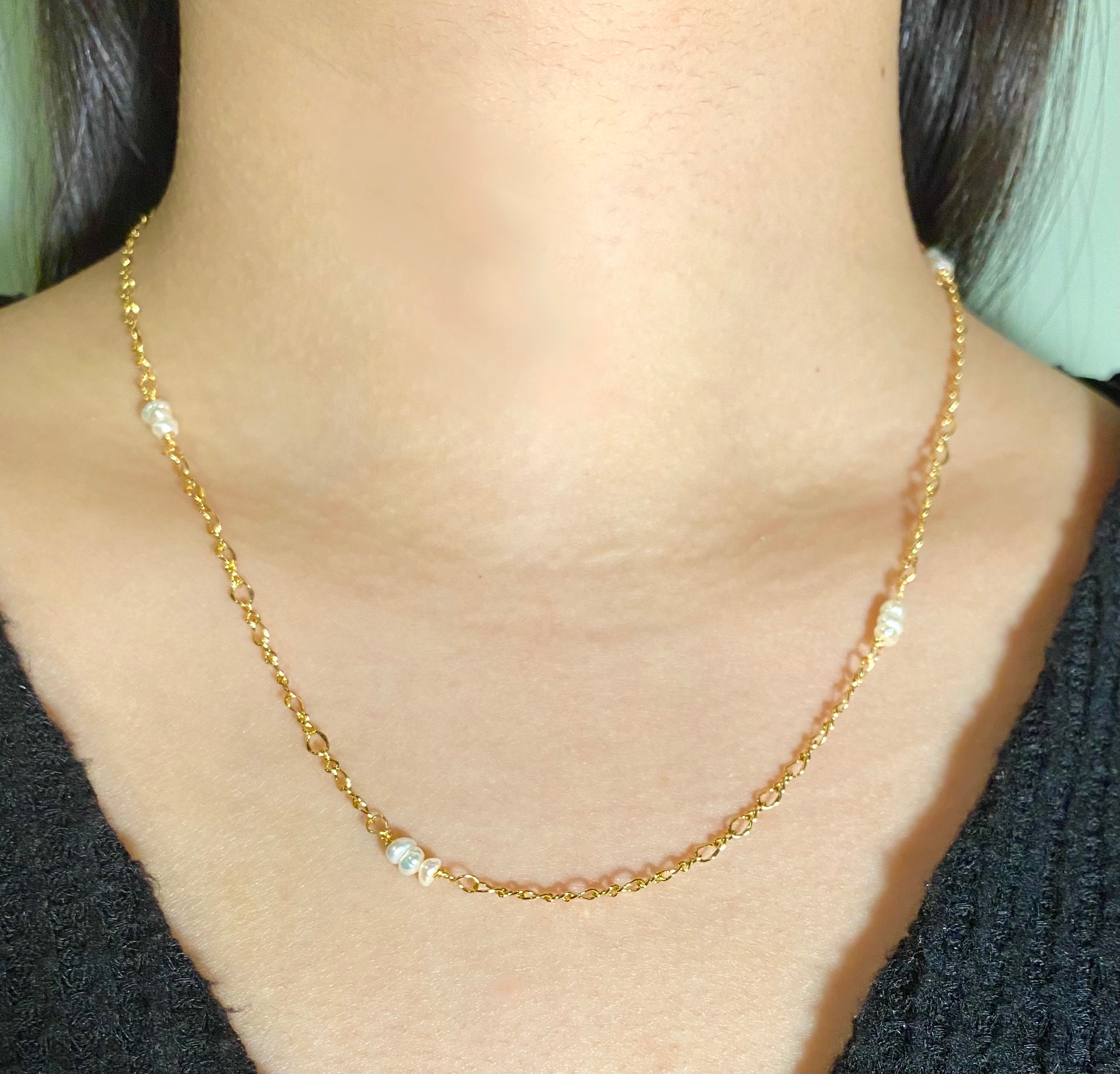 Gold Filled Chain Link Necklace with Pearls Baroque Pearl Etsy