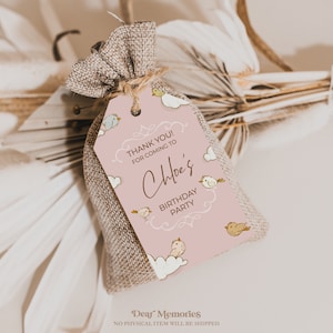 Etiquetas de agradecimento de aniversário de pássaros rosa, etiquetas de lembrança de festa de pássaros, decoração de tema de pássaros, aniversário de pássaros de menina, festa de passarinho, festa de pássaros, BD104